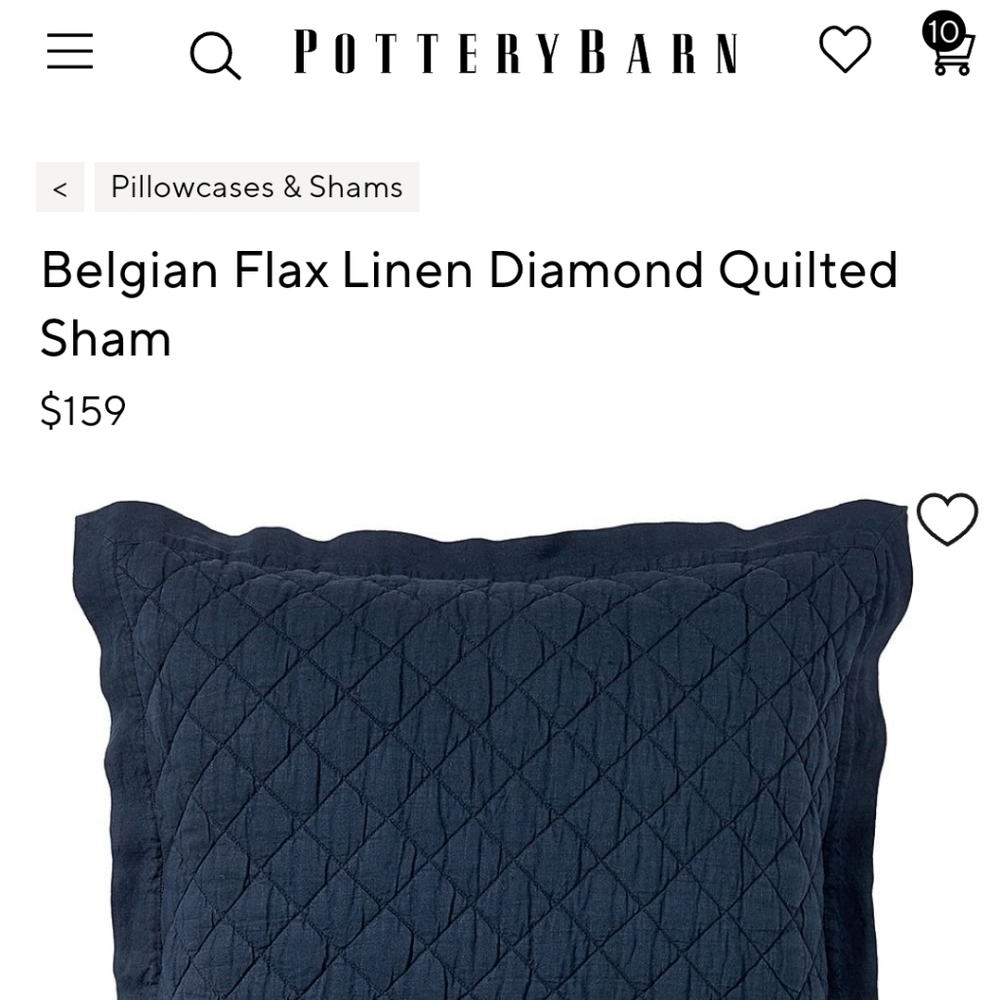 Pottery Barn 2 Belgian Flax Linen Diamond Quilted Euro Shams 29"×29" in Midnight